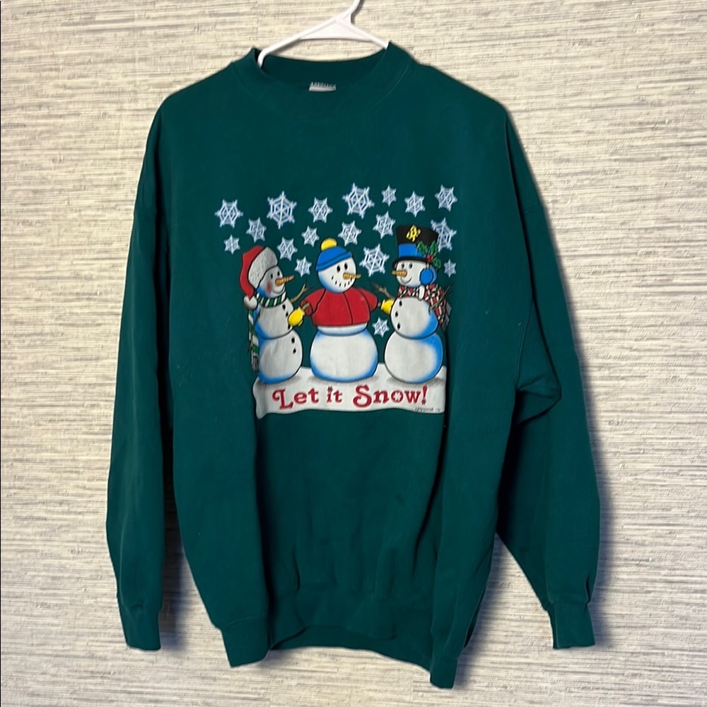 Vintage Let It Snow Sweatshirt – Snowman Christmas Pullover XL (628)